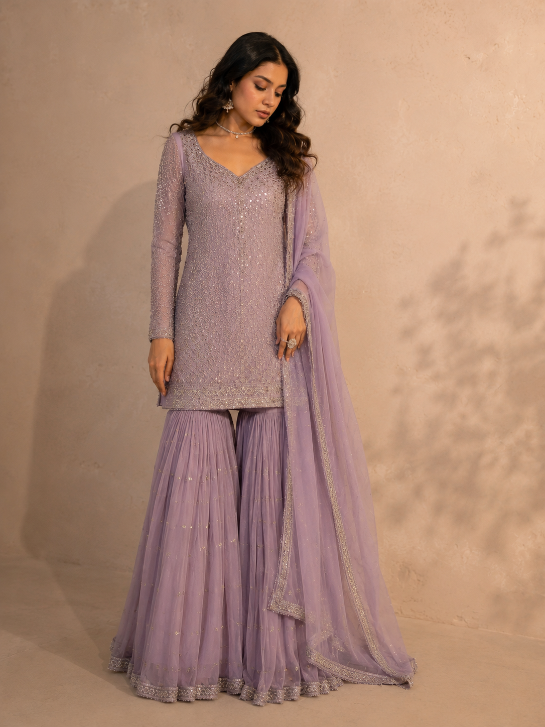 Lavender Luxe Embroidered Sharara Set