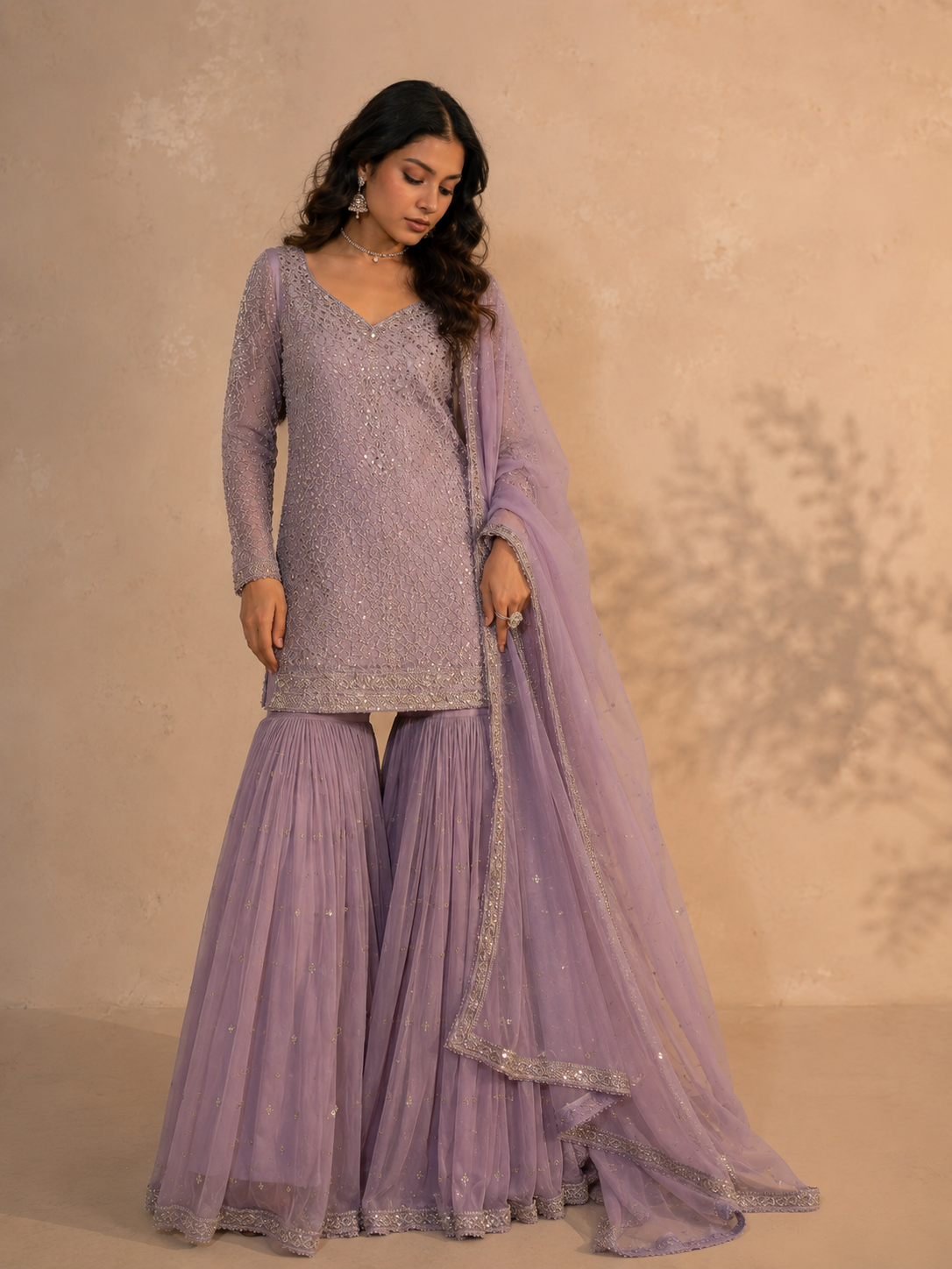 Lavender Luxe Embroidered Sharara Set